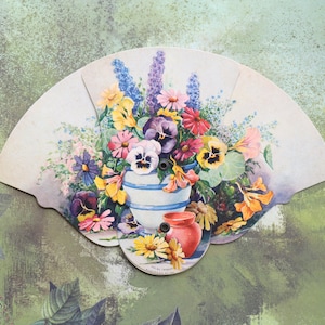 1 hermoso abanico de cartón publicitario vintage con flores