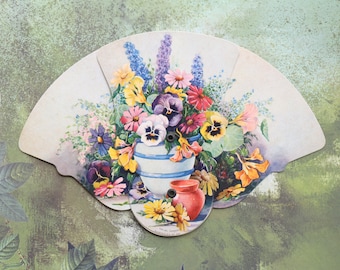 Vintage Flower Advertising Fan: Colorful Floral Display
