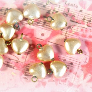 3 Vintage Glass Pearl Heart Charms