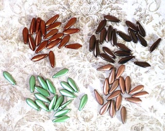 49 or 50 Czech Metallic Glass Dagger 2-Hole and 1-Hole Beads