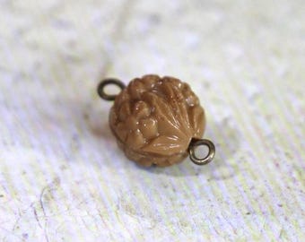 2 Vintage Beige Pressed Glass Bead Connectors
