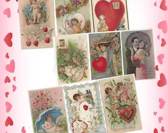 9 Antique Valentine's Day Postcards Digital Download