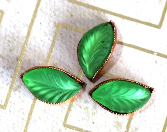 1 or 2 Vintage Glass Leaf in Brass Setting