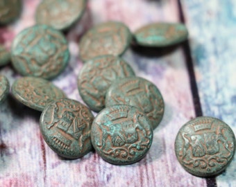 5 Vintage Aged Metal Buttons