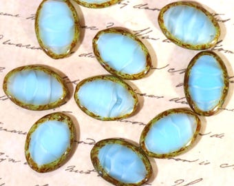 3 Czech Turquoise Glass Oval Beads