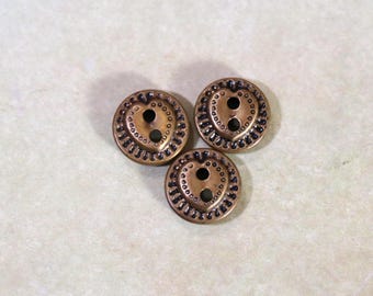 3 Vintage Brass Heart Buttons
