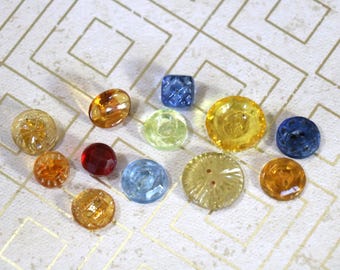 6 Vintage Colorful Transparent Glass Buttons