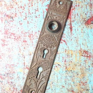 Vintage Brass Door Backplate with Two Keyholes