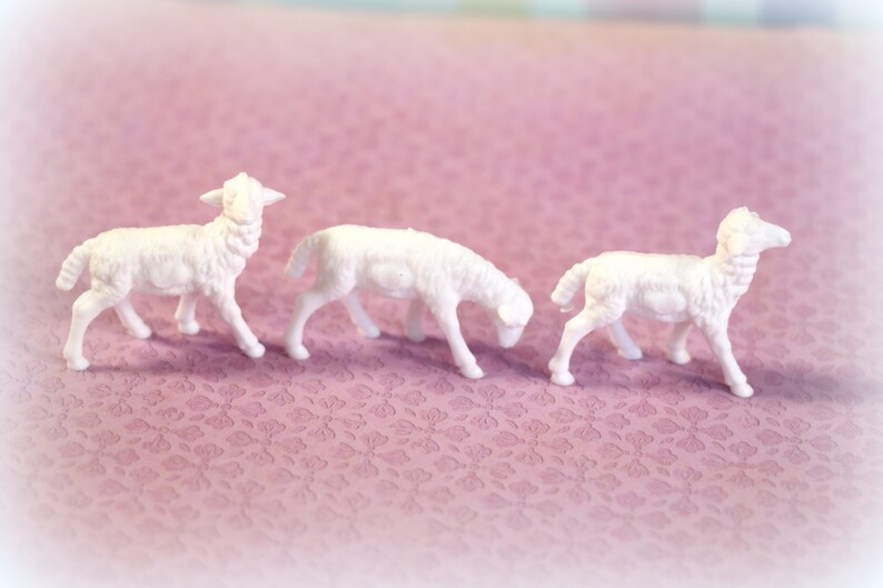 3 Vintage Miniature Plastic Sheep image 2