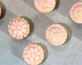 1 Carved Bone Circular Flower Bead
