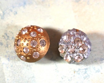 1 Vintage Metal Rhinestone Button - Pot Metal or Brass