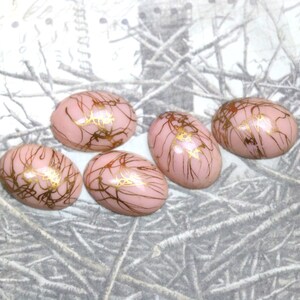 2 Vintage Pink Glass with Gold Cabochon from Japan