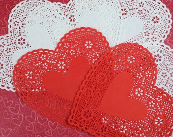 Pack of 6 Vintage Roylcraft Paper 6" Heart Doilies