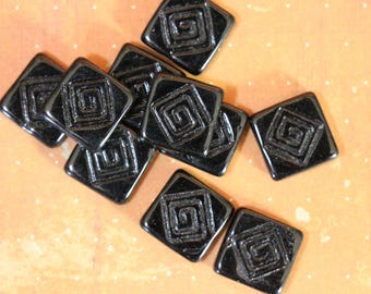 2 Czech Large Black Square Glass Beads