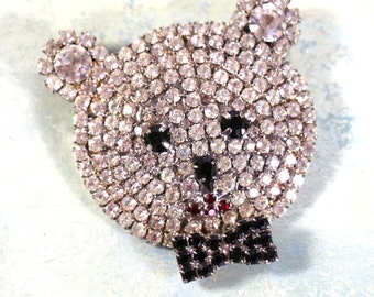 Vintage Rhinestone Bear Brooch