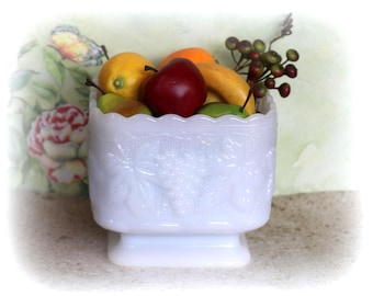 Vintage Anchor Hocking Milk Glass Square Pedestal Dish with Label