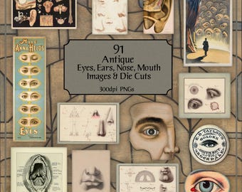 91 Antique Eyes, Ears, Nose, Throat DieCuts & Images