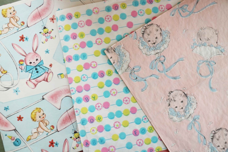 1 Pattern Vintage Baby Shower Wrapping Paper 9 Choices Etsy