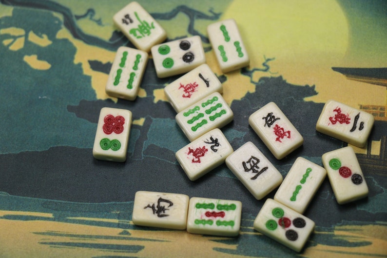 1 Vintage Miniature Bone Mahjong Tile Bead Image 0