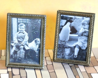 1 Vintage Metal Brass-Toned Wallet Size Photo Frame