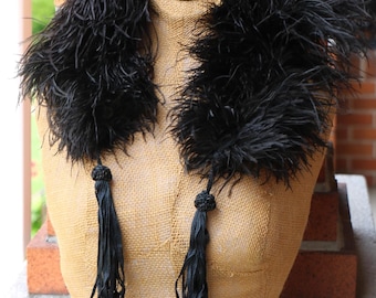 Antique Victorian Black Marabou and Silk Boa Scarf