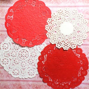 4 Vintage White or Red Paper Doilies