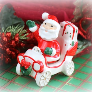 Vintage Napco Ceramic Santa in Car Salt and Pepper Shaker