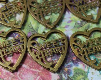 1 Vintage Unique Brass Sweet Heart Charm