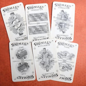6 Reprodução vintage do jogo de cartas Trolley dos anos 1960