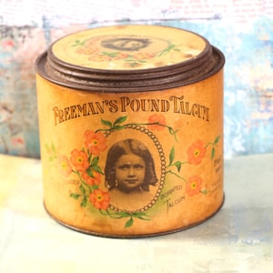 Antique Freeman&#39;s Pound Talcum Tin