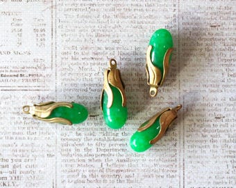 1 Vintage Green Glass and Brass Pendant