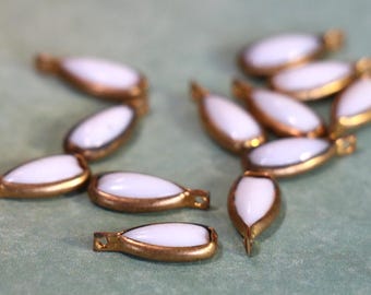 3 Vintage White Glass and Brass Charm