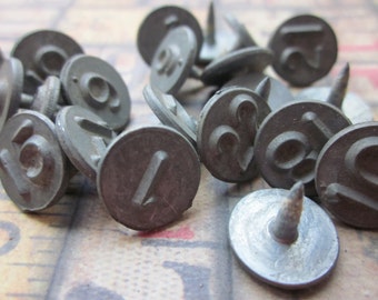 3 Vintage Metal Numbered Tacks
