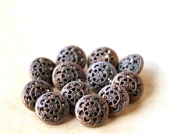 3 Vintage 3/8 Inch Filigree Brass Buttons
