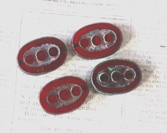 2 Czech Red Glass Oval Beads