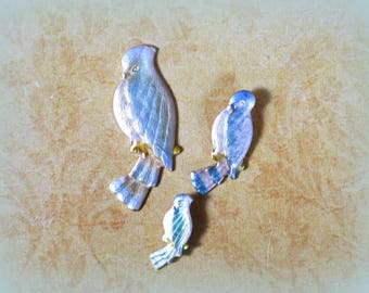 3 Vintage Enameled Brass Birds