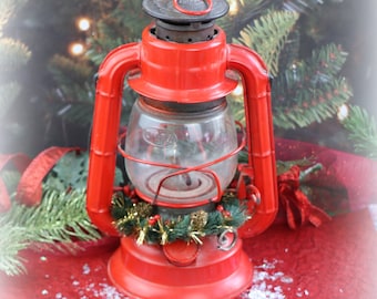 Vintage Dietz Lantern No. 50 Decorated for the Holidays