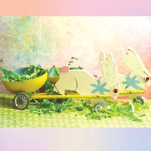 1 アンティーク 1920 年代 手描き木製および合成ウサギとカート