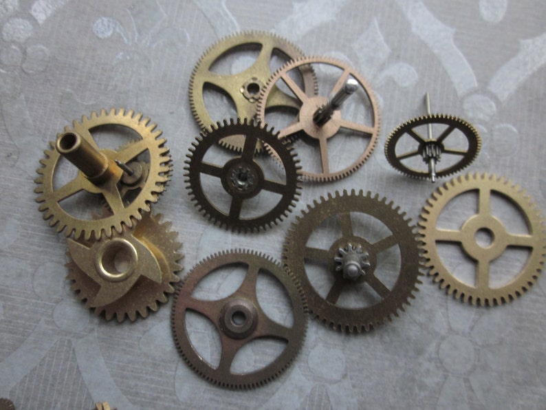 4 Vintage Small Brass Gears Etsy