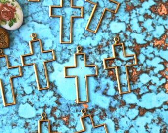 3 Brass Cross Outline Charms