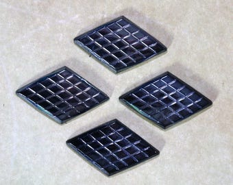 1 Vintage Black Glass Rhombus Shaped Cabochon