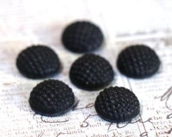 2 Black Glass Domed Hobnail Cabochons