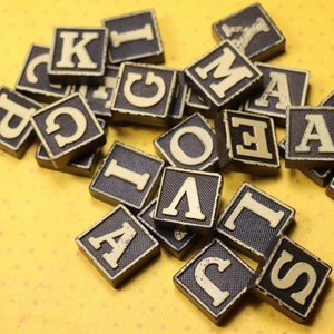 1 Vintage Black and White Wood Anagram Tile - With and Without Borders