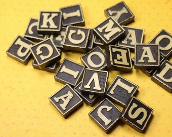 1 Vintage Black and White Wood Anagram Tile - With and Without Borders