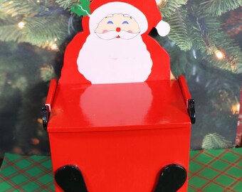 Vintage Christmas Red Wood Santa Box