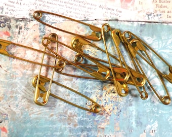 3 Large Vintage Brass Safety Pin