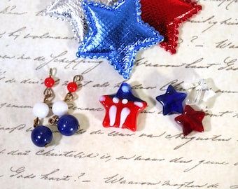 1-3 Pieces of Vintage Red, White, and Blue Beads and Drops