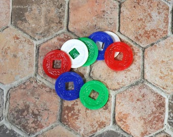 8 Vintage Plastic Mahjong Tokens