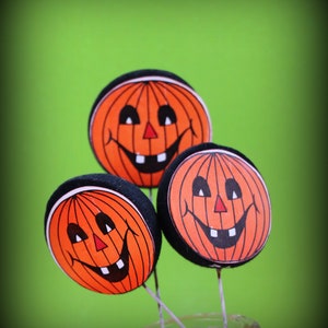3 Vintage Halloween Jack-o-Lantern Picks Decorations