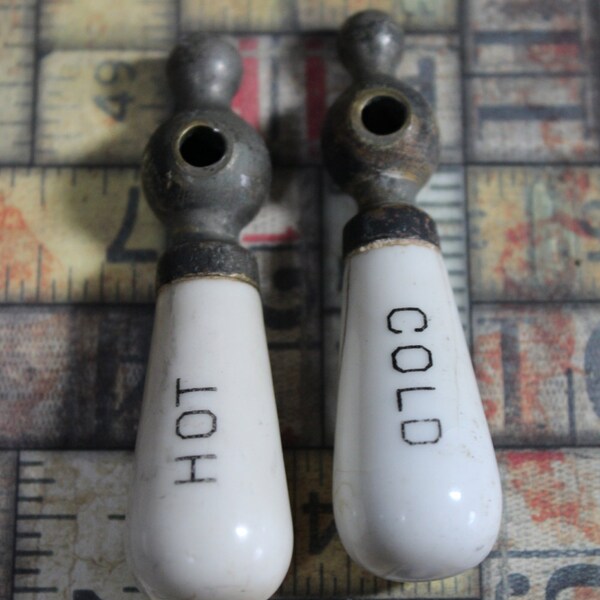 Vintage Porcelain Hot and Cold Water Faucet Handles